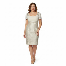 Adrianna Papell Metallic Gold Beaded Tier Ruffled Formal Cocktail Dress Size 12