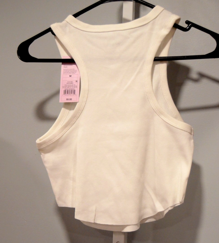 Neu mit Etikett Wild Fable Damengröße M weiß kurz geschnittenes Tanktop Racerback roher Saum dehnbar - Bild 2 von 4