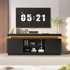 Modern 57'' Black TV Stand with Power Outlets – Adjustable Shelf, Large Storage