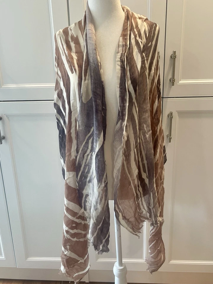 Colección Dieciocho Mujer Talla Única Chal Bufanda Abstracto Marrón Blanco Rayas Foto 4 de 4