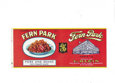 Vintage - Fern Park Pork and Beans with Tomato Sauce 1 pound Label - UNUSED