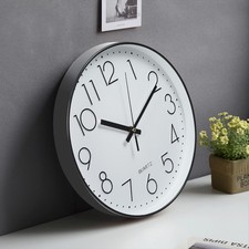 12" Round Wall Clock Simple Kitchen Bedroom Home Clocks Quartz Sweep Movement
