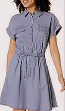 Tommy Hilfiger Blue Denim Shirt Dress Collared Short Sleeve Button Pockets 4