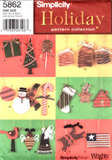 Christmas Ornaments Simplicity Holiday Sewing Pattern 5862UNCUT