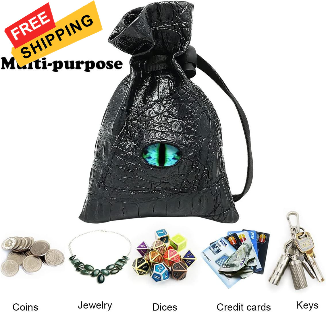 Haxtec Dragon Eye Dice Bag Drawstring Leather DND Small, Blue Green 