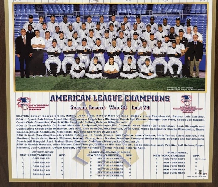 Placa de pared de campeones de la Serie Mundial 2000 de los Yankees de Nueva York 16 X 13 Jeter Rivera Foto 2 de 2