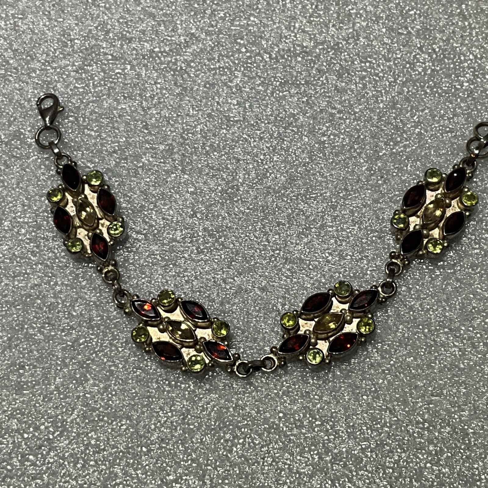 ESTATE Solid Sterling Silver multi gemstones link… - image 1