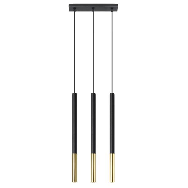 Suspension acier Mozaica Line 3 lumières noir or plafonnier G9