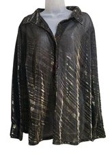 Venezia Jeans 22/24 Blouse Black Gold Long Sleeve NEW Button Down Vintage Sheer