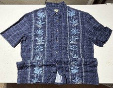 Island Shores Men's Blue Rayon Hawaiian Shirt with Palm Tree Panel Pattern
