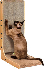EHEYCIGA L-Shaped Cat Scratcher Board with Ball Toy for Indoor Cats, Brown