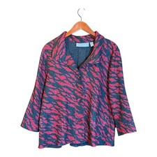 Travelers Collection by Chico's Red Black Abstract Print Textured Blazer Jacket
