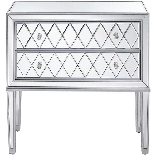 Elegant Decor Reflexion 2 Drawer 34" Mirrored Nightstand in Antique Silver - Picture 4 of 11