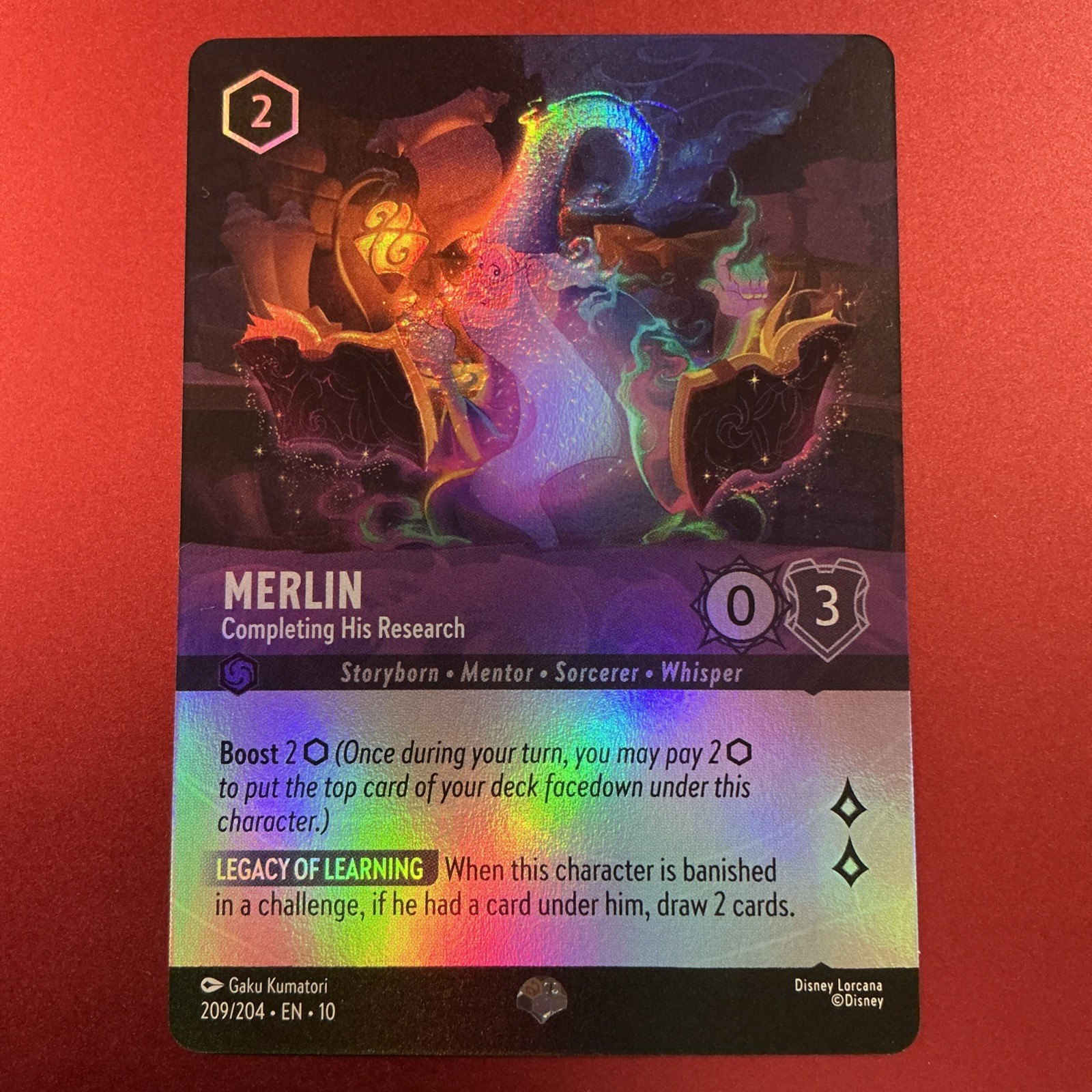 Lorcana Whispers in the Well Merlin-Completing His Research 209/204 Epic Foil NM