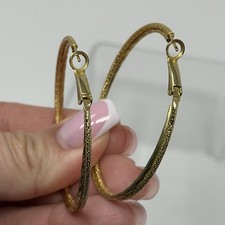 Vintage Gold Tone Cable Large Hoop Earrings 2  