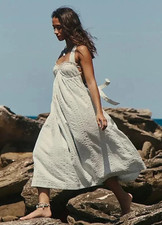 Free People Poppy Open Back Midi Dress with Pockets - SMALL - Smoke - BNWT - £98