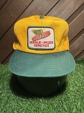 Vtg Dekalb Pfizer Genetics Hat Ear Flap Winter Cap Yellow Green Patch Size Small
