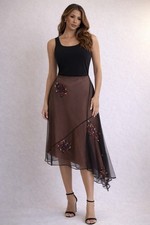 Vintage Ben De Lisi Black Sheer Mesh Appliqu  Asymmetrical Skirt 8 Made England