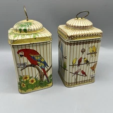 Set Of 2 Small 4.75” KURKI Birdcage KELLER CHARLES Philadelphia Tins Hong Kong