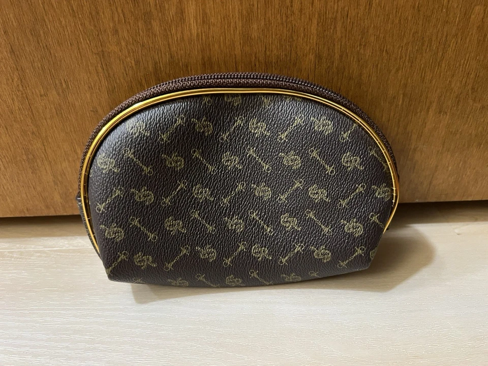 Bolsa de cosméticos pequeña marrón sin marca bolsa de maquillaje con cremallera lona recubierta Foto 2 de 4