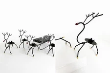 Vintage Metal Sleigh & 4 Reindeer Candle Holders MCM Red Noses, White Hooves