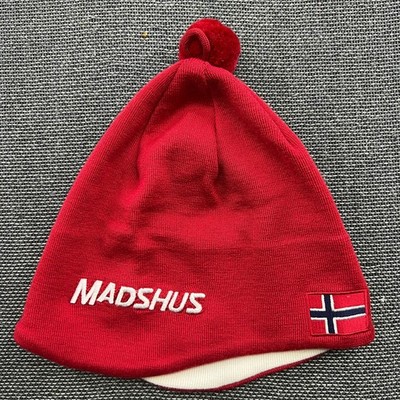 MADSHUS Beanie Hat Ski Cap Sz M 56 Cross Country Lined Biathlon Knit Norway Flag