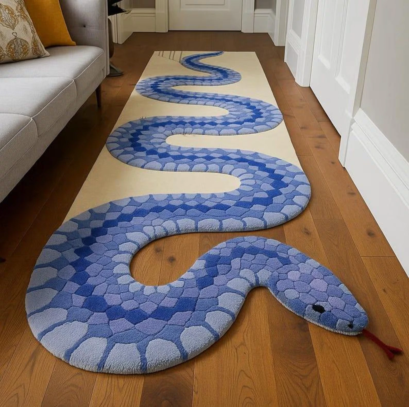 Hand-Tufted Wool Snake Rug: Bold Serpent Runner Decor Handmade Design Carpet Rug
