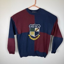 Nautica Vintage Preppy Knit Sweater 90  s Men  s Size XL Big Logo Y2K Color Block
