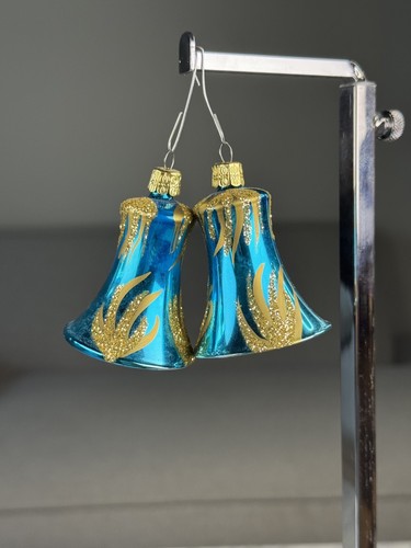 Set Of 12 Vintage Germany Handblown Thin Glass Ornaments 3” Bells Glitter Rare - Picture 7 of 20
