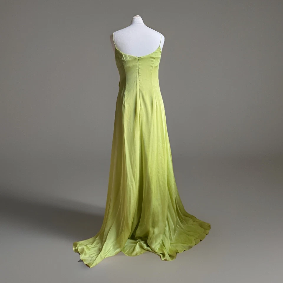 Maxi Vestido THEIA Glam OLD HOLLYWOOD Verde Seda Satinado Gasa Baile de graduación Fiesta S Foto 3 de 4
