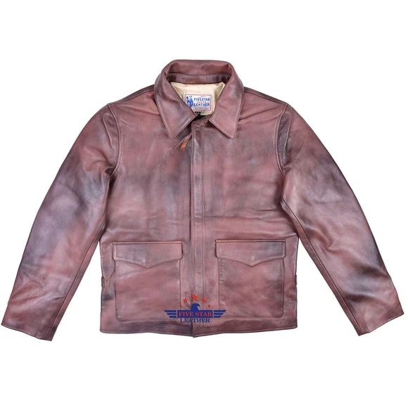FiveStar Men Crusader Real Steerhide Distressed Brown Leather Sports Outerwear
