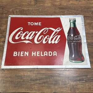 VTG Drink Coca Cola Ice Cold Bottle Sign Tome Coca Cola Bien Helada Advertising