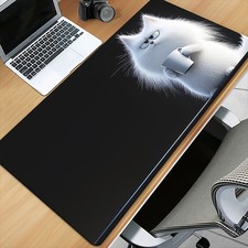 2D Cute White Cat Desk Mat Non-Slip Office Home Gaming Mousepad Perfect Gift