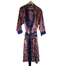 Victoria  s Secret Robe VTG Gold Vibrant Floral Satin Robe One Size Fits Most