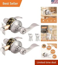 2 Pack Satin Nickel Keyed Alike Entry Levers - Reversible Design for All Doors