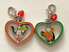 GOOFY PLUTO Vtg DISNEY Heart CHARMS for Bracelet Necklace SPINNER Character