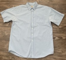 L.L. Bean Wrinkle Resistant Shirt Gingham Blue White 100 Cotton Size Large