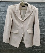 New Naked Wardrobe Suiting Power Padded Shoulder 3 Button Blazer Cream Sz  Small