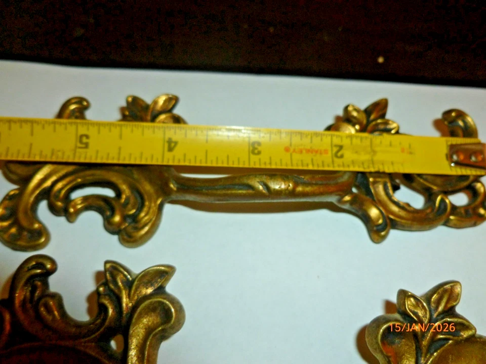 4 Antique Cast Brass Drawer Pulls Dresser Heavy Cast - Image 3 of 4