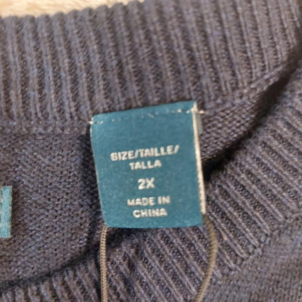 Perry Ellis Mens Sweater 2X Blue Gray Striped Crew Neck Long Sleeve Knit NWT - Image 4 of 4