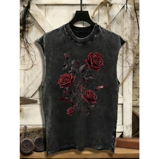 Men's Washed Cotton Tank Top Floral Print Sleeveless Casual Streetwear Shirt  