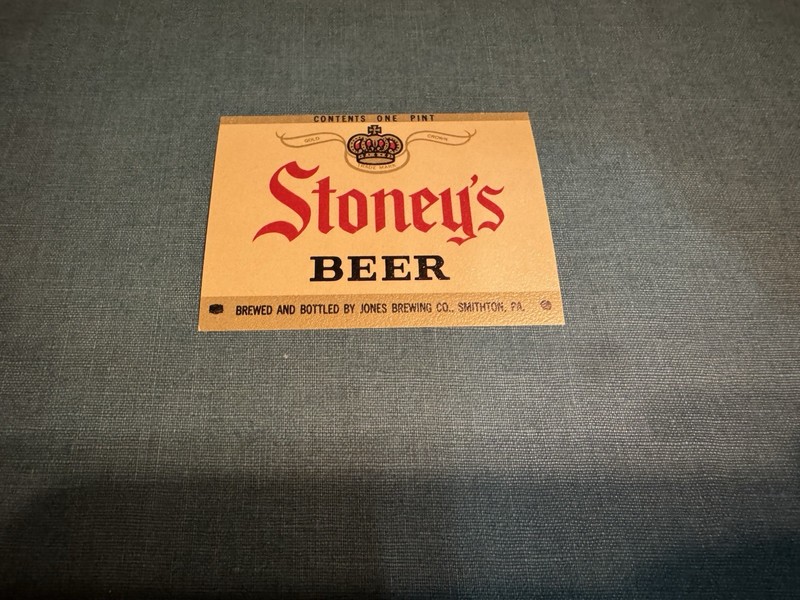 Jones Brewing Co 16 Oz Old Beer Bottle Label Unused Smithton Pa Pennsylvania