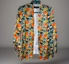 NEW TAHARI Multicolor Floral Tie Sleeves Open Front Lightweight Blazer Jacket 12