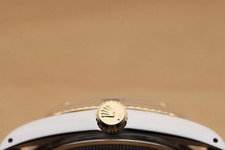 ROLEX DATEJUST 1601 14K GOLD STEEL BLACK DIAMOND WATCH w/ BROWN LEATHER BRACELET 9