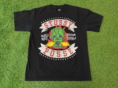 Vintage Stussy Posse Skull Flames Y2K Double Sided T-Shirt - Men s MEDIUM