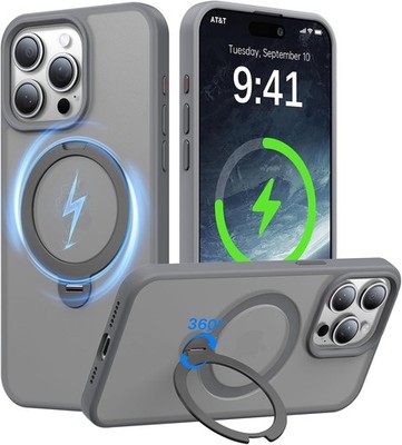 360° Magnetic Stand for iPhone 14 Pro Max Case, Shockproof Slim Translucent Matt