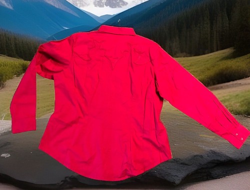 Wrangler Shirt Womens 2XL Red Pearl Snap Western Long Sleeve Rockabilly - Picture 2 of 10