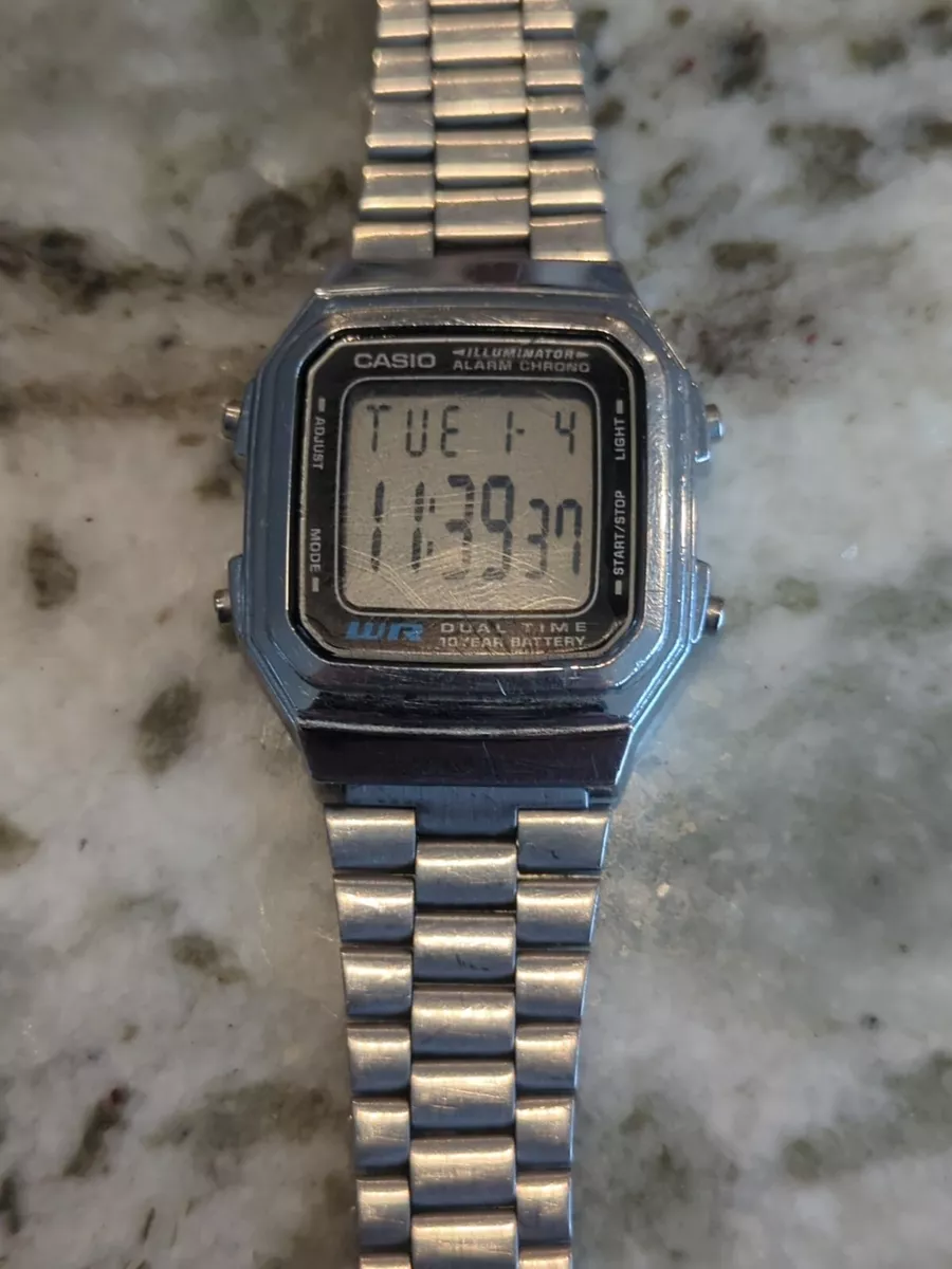 CASIO A178W Mod 2519 Men Silver Digital Alarm Chrono Watch NEW BATTERY