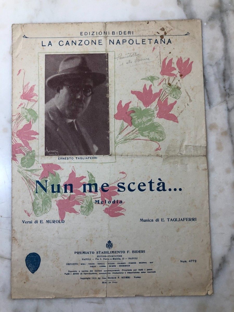 Raro Spartito musicale Nun me scetà 1930 Murolo Tagliaferri Canzone  Napoletana