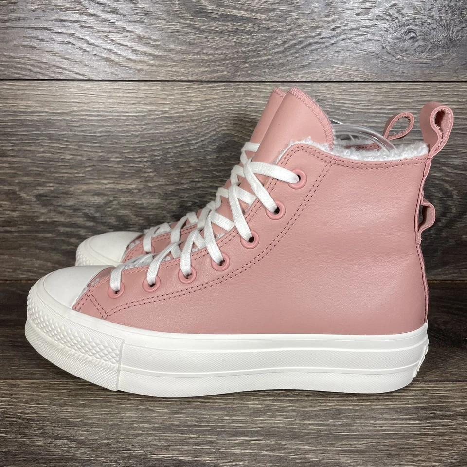 Converse Women's Chuck Taylor All Star Lift Hi Pink Sherpa Platform Sneakers New - Image 4 of 4